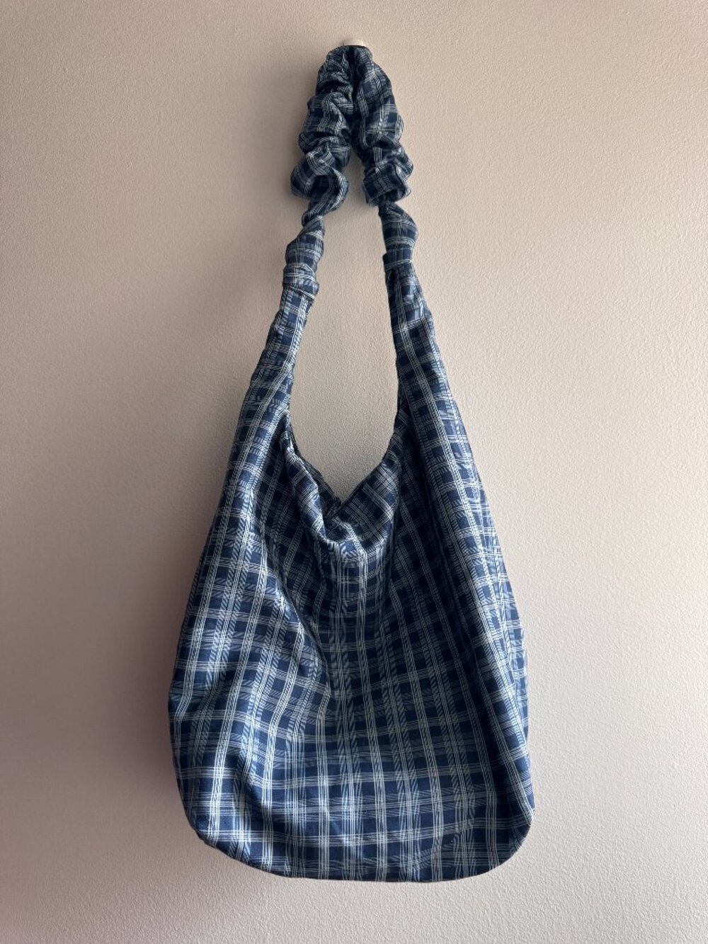UO Blue Plaid Bucket Tote Bag